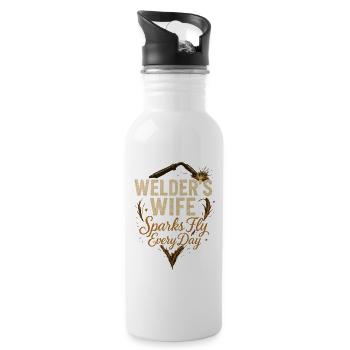 Welder's wife sparks fly every day - Water bottle with straw - white - Right