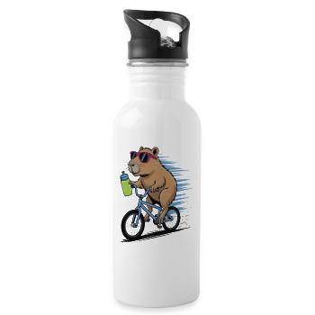 Beaver on bicycle with sunglasses - Water bottle with straw - white - Right