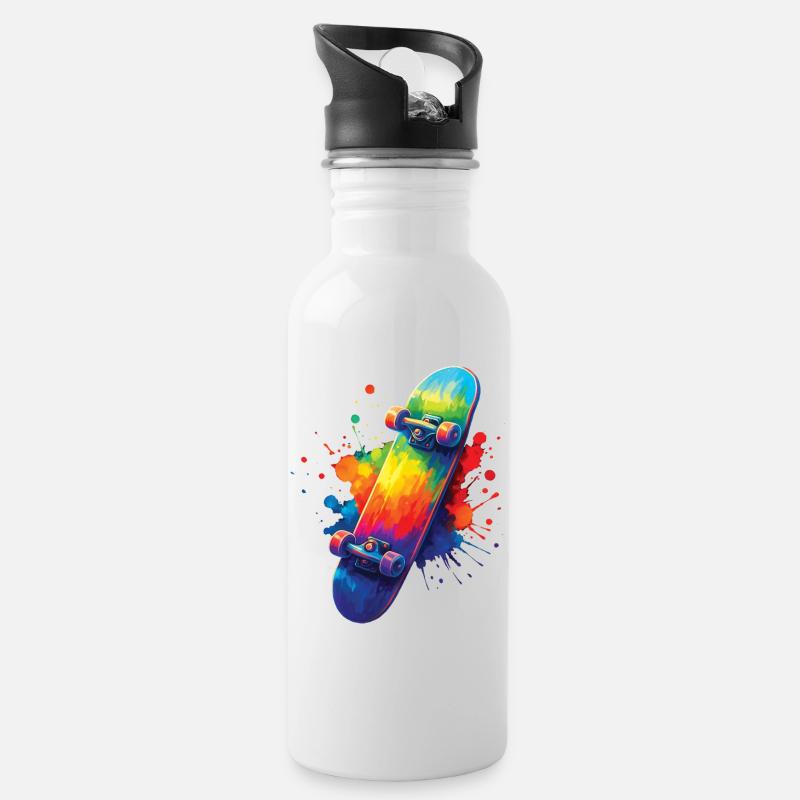 Skateboard Multicolore - Art Splash Skate - Gourde avec paille intégrée - blanc