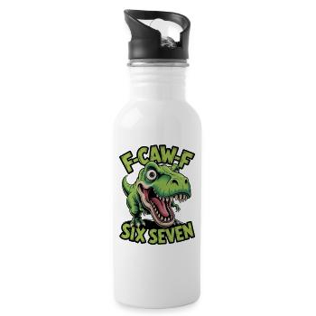 Krächzender Dino Sechs Sieben Abschlag - Trinkflasche mit integriertem Trinkhalm - Weiß - Rechts
