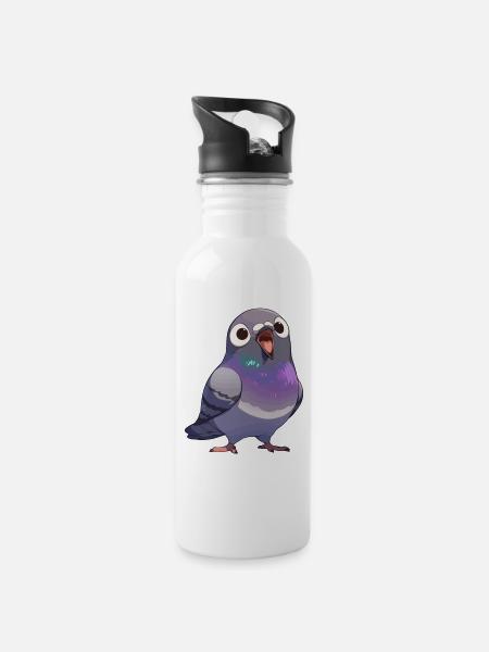 Tauben Taube - Trinkflasche mit integriertem Trinkhalm - Weiß