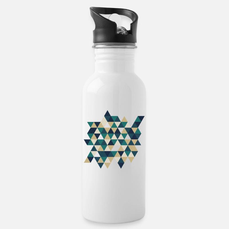 Geometrisches Triangelmuster Mosaik  - Trinkflasche mit integriertem Trinkhalm - Weiß