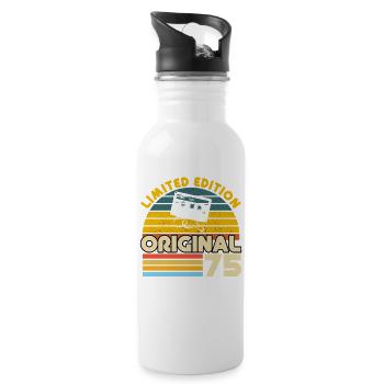 75 Jahre Vintage Original-Retro-Jubiläumsgeschenk - Trinkflasche mit integriertem Trinkhalm - Weiß - Rechts