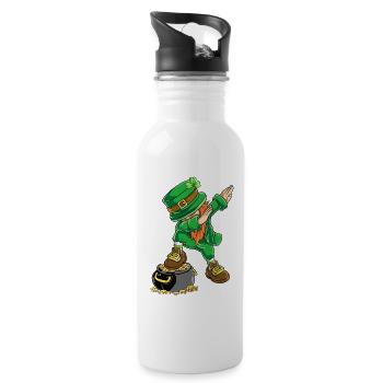 Dabbing Leprechaun St Patricks Day Gold Pot Design - Water bottle with straw - white - Right