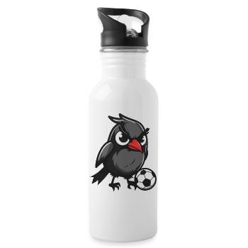 Rabe Vogel Fußball Comic - Trinkflasche mit integriertem Trinkhalm - Weiß - Rechts
