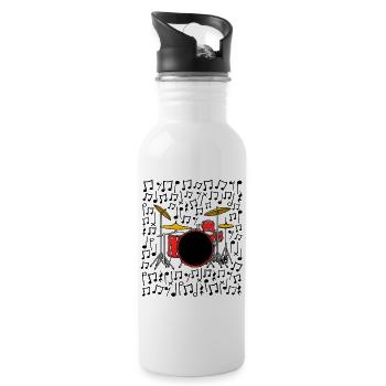 Drum Kit Musical Notes Drummer Music Teacher - Water bottle with straw - white - Right