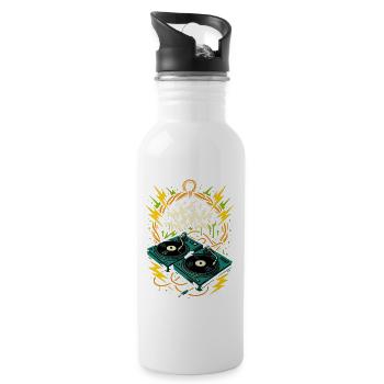 Turntables DJ, Graffiti Style, Rave Musik - Trinkflasche mit integriertem Trinkhalm - Weiß - Rechts