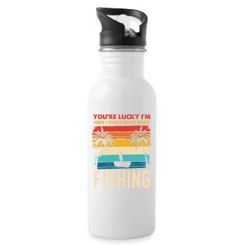 Fischerei Retro Sunset Silhouette - Trinkflasche mit integriertem Trinkhalm - Weiß - Rechts