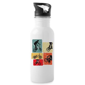 Retro Bicycle Silhouettes Pop Blocks - Water bottle with straw - white - Right