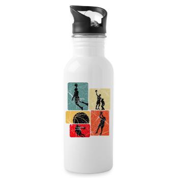 Basketball Silhouette Grid - Water bottle with straw - white - Right