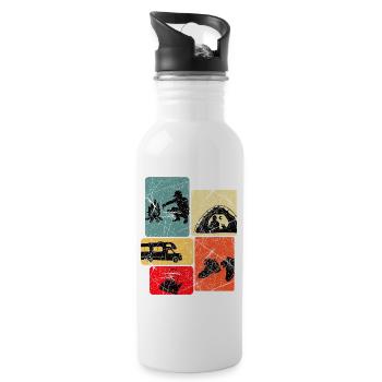 Abenteuerabend Camping Silhouetten - Trinkflasche mit integriertem Trinkhalm - Weiß - Rechts
