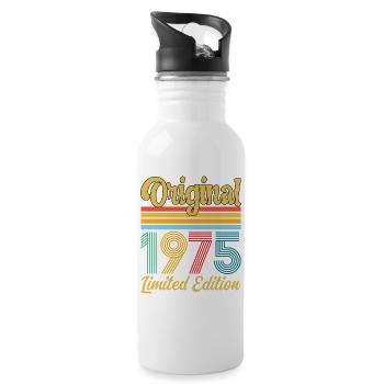 1975 Birthday Original Vintage Retro Gift - Water bottle with straw - white - Right