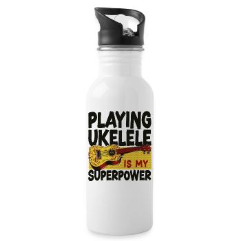 Hawaiian Ukulele Uke Playing - Trinkflasche mit integriertem Trinkhalm - Weiß - Rechts