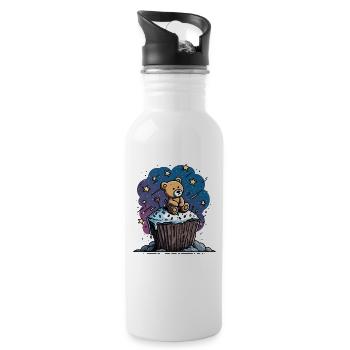 Cuddly bear on cupcake in space - Water bottle with straw - white - Right