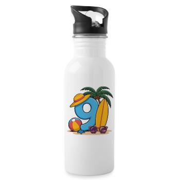 9. Geburtstagsurlaub 9 Jahre - Trinkflasche mit integriertem Trinkhalm - Weiß - Rechts