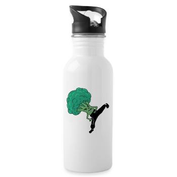 Lustige Brokkoli-Broco-Lee-Parodie Veggie-Kampfkunst - Trinkflasche mit integriertem Trinkhalm - Weiß - Rechts