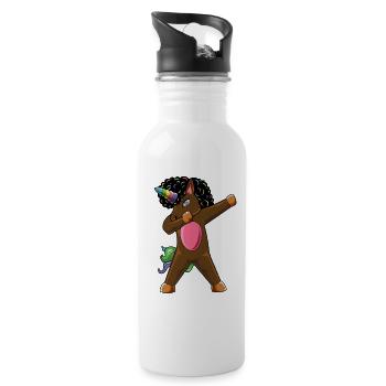 Einhorn-Afro-Haare Dabbing Regenbogen-Niedliches Kinderdesign - Trinkflasche mit integriertem Trinkhalm - Weiß - Rechts