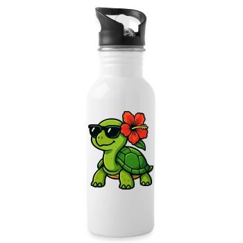 Tortue solaire avec hibiscus - Gourde avec paille intégrée - blanc - Droite