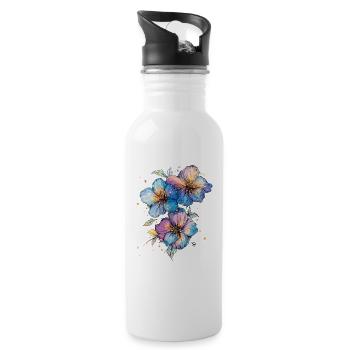 Water-coloured bouquet of flowers - Water bottle with straw - white - Right