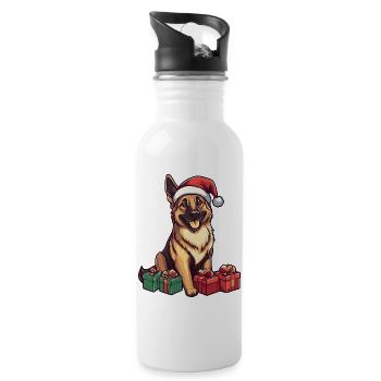 German Shepherd Dog Christmas Gifts - Water bottle with straw - white - Right