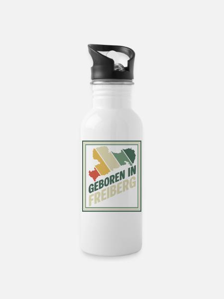 Geboren in Freiberg - Trinkflasche mit integriertem Trinkhalm - Weiß