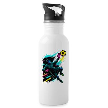 Neon Torwart Kunst, Fußball Geschenk, Highlight - Trinkflasche mit integriertem Trinkhalm - Weiß - Rechts