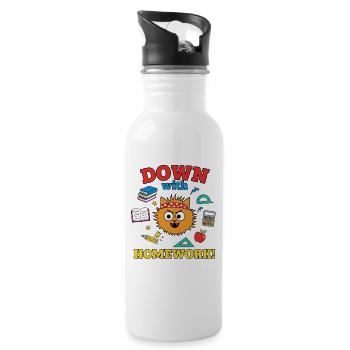 Down with Homework Rebellische Schulkatze Schüler - Trinkflasche mit integriertem Trinkhalm - Weiß - Rechts