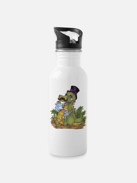 Witziger Tee Rex Wortwitz Hand gezeichnet Dino - Trinkflasche mit integriertem Trinkhalm - Weiß