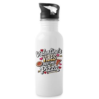 Valentins Vibes Pizza Liebe - Trinkflasche mit integriertem Trinkhalm - Weiß - Rechts