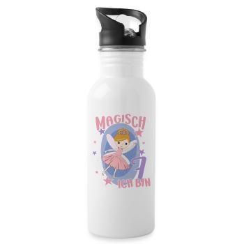 7th Birthday Fairy 7 Year Girl Birthday Motif - Water bottle with straw - white - Right