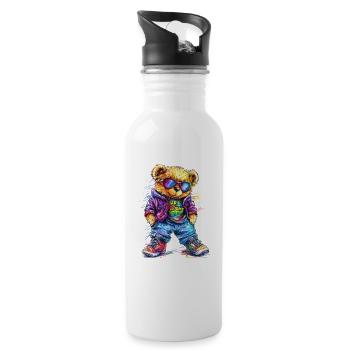 Neon Colorful Bear Rocker Outfit - Water bottle with straw - white - Right
