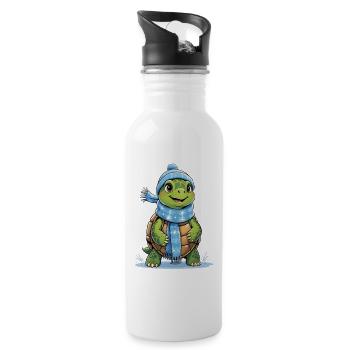 Winter Scarf Turtle - Water bottle with straw - white - Right