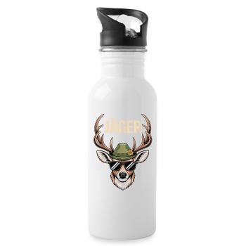 Jäger Hirsch mit Hut Sonnenbrille - Trinkflasche mit integriertem Trinkhalm - Weiß - Rechts