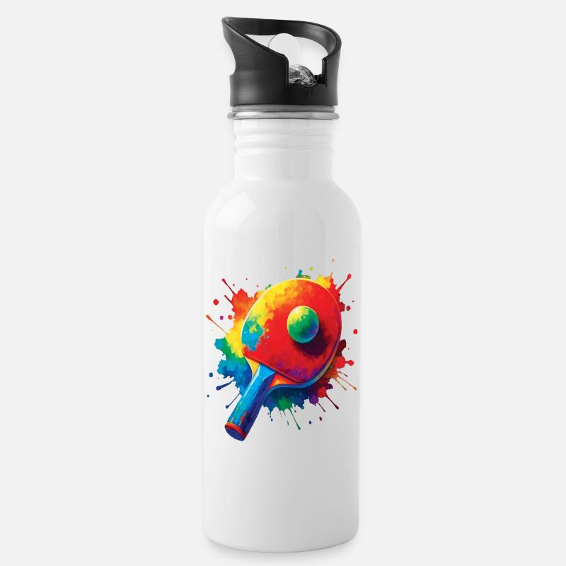 Tennis de Table – Design Sport Ping-Pong Splash - Trinkflasche mit integriertem Trinkhalm - Weiß