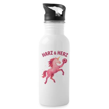 Unicorn Handball Resin and Heart, Pink Power - Water bottle with straw - white - Right