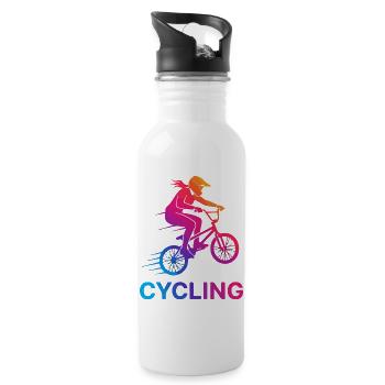 Gradient Cyclist Silhouette - Water bottle with straw - white - Right