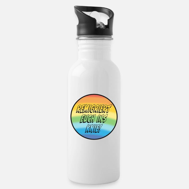 Remigriert Euch Ins Knie! - Trinkflasche mit integriertem Trinkhalm - Weiß