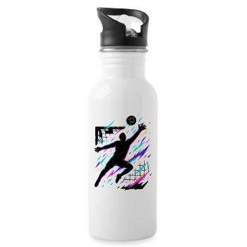 Handball Sprungwurf bunt, Neon Silhouette, Kunst - Trinkflasche mit integriertem Trinkhalm - Weiß - Rechts