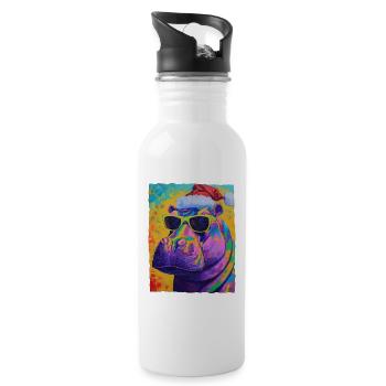Nilpferd Weihnachten Porträt - Trinkflasche mit integriertem Trinkhalm - Weiß - Rechts