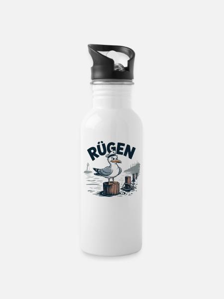 Rügen Kapitän Seemöwe Motiv Ostsee - Trinkflasche mit integriertem Trinkhalm - Weiß