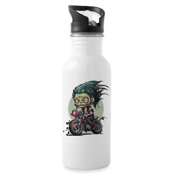 Zombie-Biker auf Halloween-Motorrad - Trinkflasche mit integriertem Trinkhalm - Weiß - Rechts