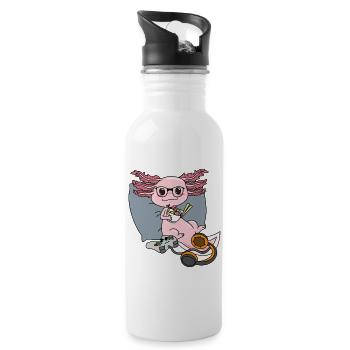 Cute Axolotl Gamer Ramen Noodle Geek Pet Owner - Water bottle with straw - white - Right