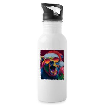 Bear Christmas Portrait - Water bottle with straw - white - Right