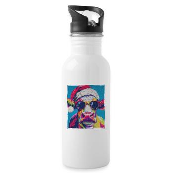Kuh Weihnachten Porträt - Trinkflasche mit integriertem Trinkhalm - Weiß - Rechts