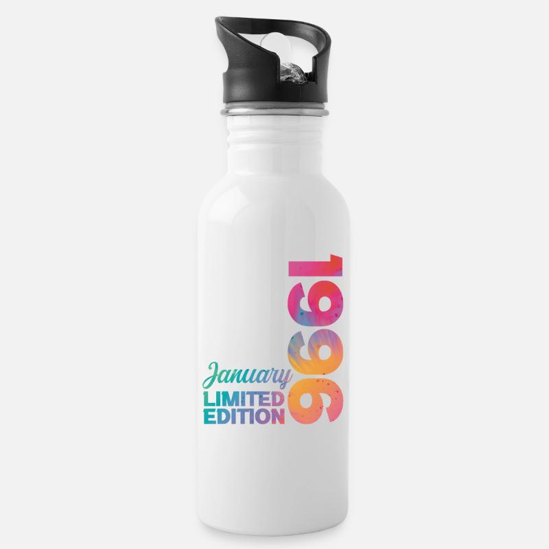 Geburtstag Januar 1996 Geboren im Januar Geschenk - Trinkflasche mit integriertem Trinkhalm - Weiß