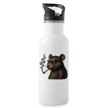 Rauchende Ratte - Trinkflasche mit integriertem Trinkhalm - Weiß - Rechts