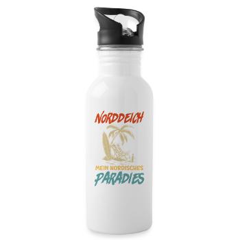 NORDDEICH IST MEIN NORDISCHES PARADIES Lustig - Trinkflasche mit integriertem Trinkhalm - Weiß - Rechts