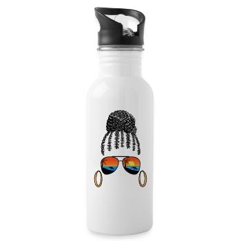 Fille noire tresses, lunettes de soleil plage, vacances tropicales - Gourde avec paille intégrée - blanc - Droite