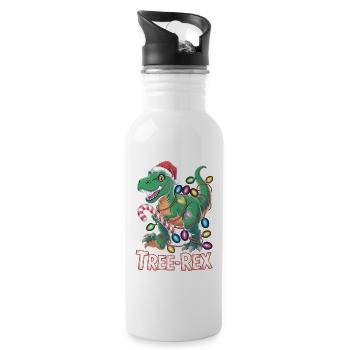 Tree-Rex Dinosaurier - T-Rex mit Lichterkette - Trinkflasche mit integriertem Trinkhalm - Weiß - Rechts