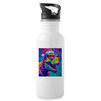 Dinosaur T-Rex Christmas Portrait - Water bottle with straw - white - Right
